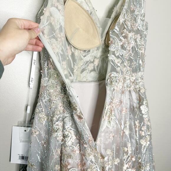 Mac Duggal 20131 Floral Multi Color Neutral Floral A Line Embroidered Gown 4 NEW - Picture 6 of 10